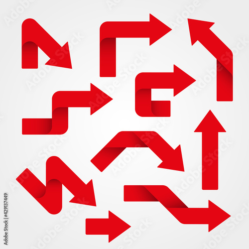 Vector Illustration. Set of red arrows are isolated.
