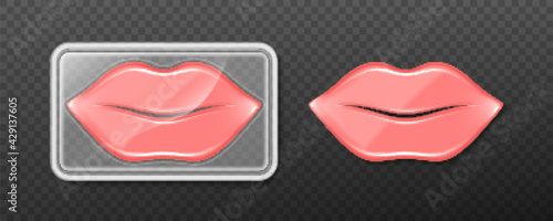 Lip gel patch, cosmetics beauty product for facial care and spa treatment in package, moisturizing collagen cosmetic lifting for women cosmetic procedures and hygiene, Realistic 3d vector illustration