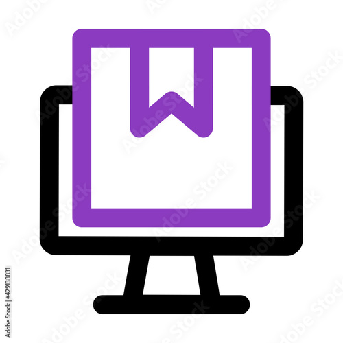 computer icon. computer with delivery box. outline vector icon. can use for, icon design element,ui, web, mobile photo