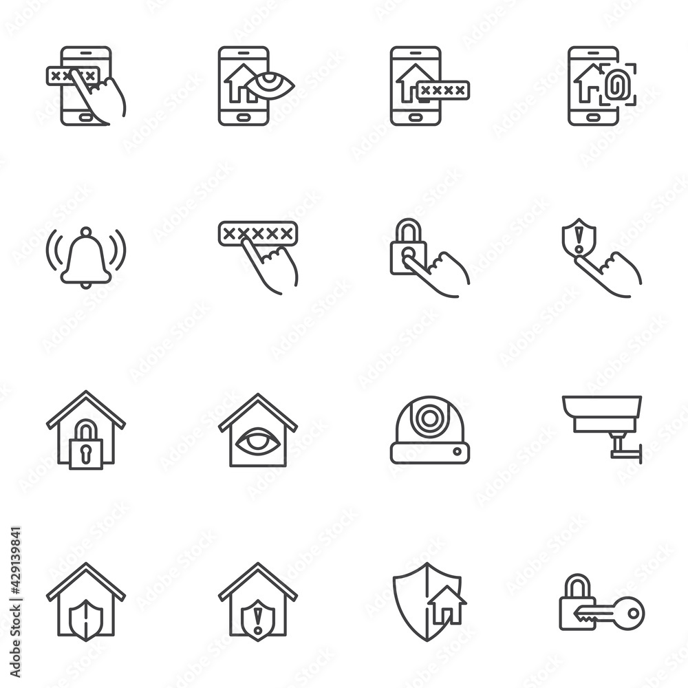 Smart home security line icons set Smart home security line icons set