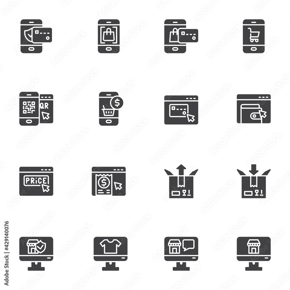 E-commerce and shopping vector icons set