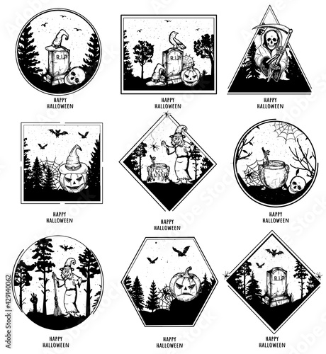 Happy Halloween. set for Halloween in different frames. vector. eps