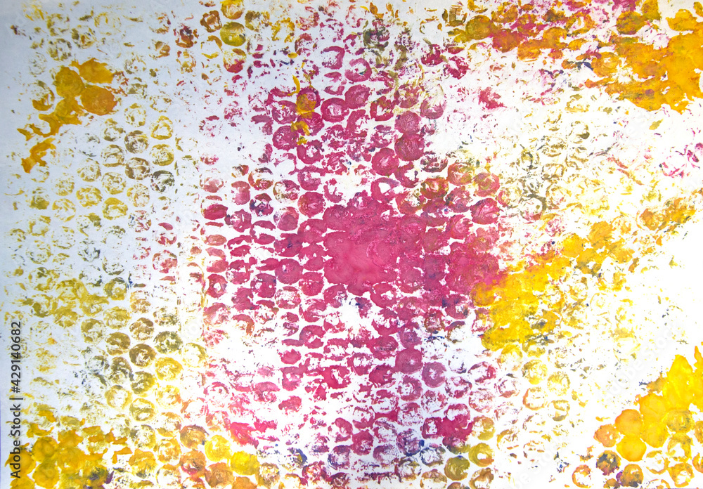 Pink yellow bubbles abstract watercolor background