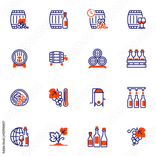 Wine making line icons set