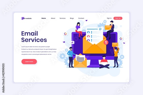 Landing page design concept of Email marketing services, Advertising Campaign, Digital Promotion with characters. vector illustration