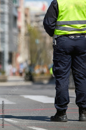 Police officer on the street in urban envirnoment.