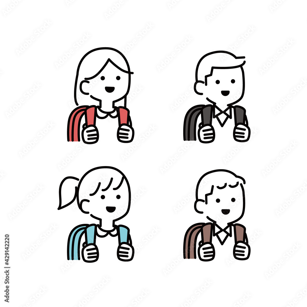ランドセルを背負うキッズたちイラスト素材
