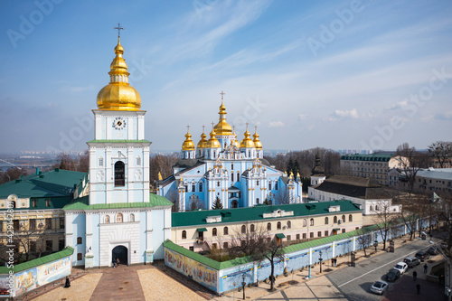 Michael's Golden-Domed Monastery in Kyiv, Ukraine. View from drone