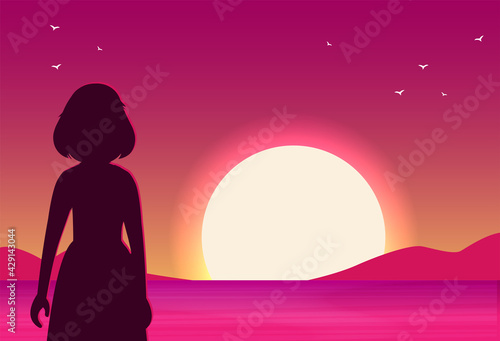 Flat vector banner with landscape. Background illustration