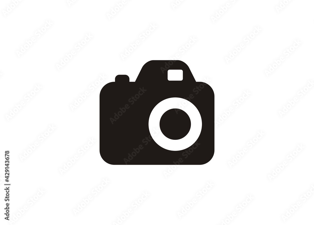 DSLR camera. Simple icon in black and white.