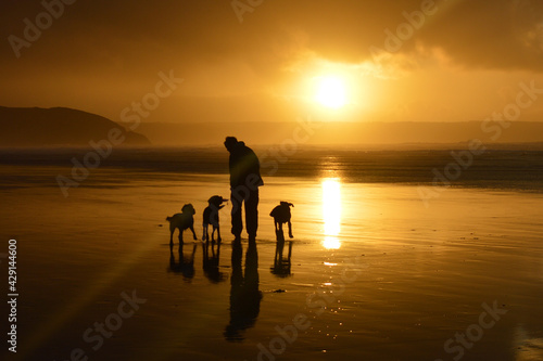 family on the beach at sunset