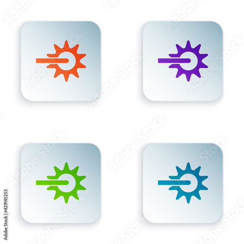 Color Cowboy horse riding spur for boot icon isolated on white background. Set colorful icons in square buttons. Vector