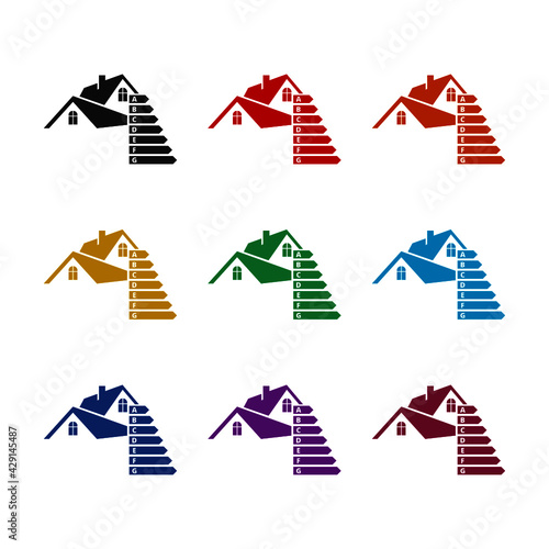 Energy efficiency chart and house concept isolated on white background color set