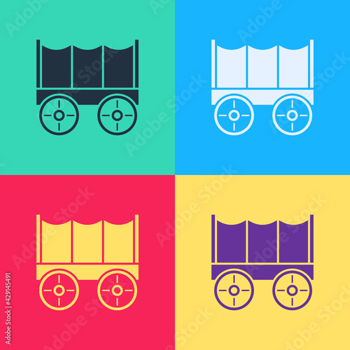 Pop art Wild west covered wagon icon isolated on color background. Vector