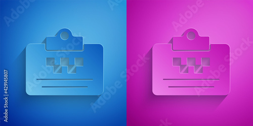 Paper cut Taxi driver license icon isolated on blue and purple background. Paper art style. Vector