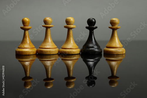 chess pawns with an outstanding leader  the concept of business leadership in a team