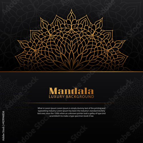 Mandala luxury decorative print template background design मण्डल circle for yoga, wedding invitation template gold colored. geometric configuration of symbols spiritual traditions, mandala