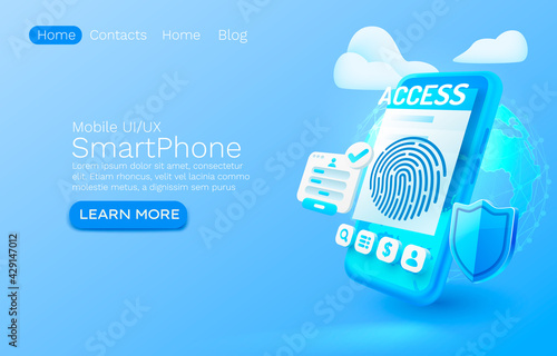 Smartphone Login app banner concept, place for text, access online application, authorization mobile service. Vector