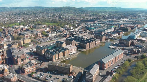 Aerial drone shot of Gloucester Quays in Gloucester, UK photo