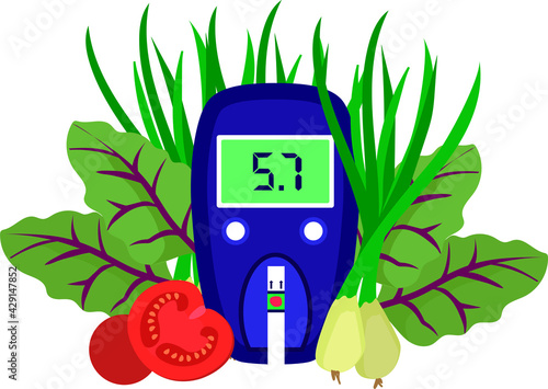 
vector image of blood glucose meter and vegetables