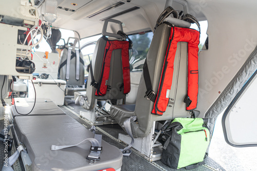 A medical device installed inside a medical helicopter. Used for emergency evacuation