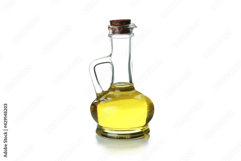 Glass bottle of olive oil isolated on white background Glass bottle of olive oil isolated on white background