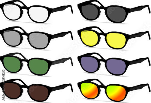 Black rimmed multiple slanted sunglasses illustration