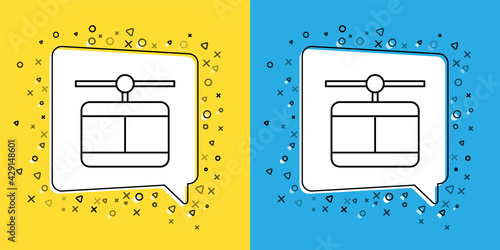Set line Cable car icon isolated on yellow and blue background. Funicular sign. Vector