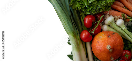 close up of seasonal vegetables on the white background
