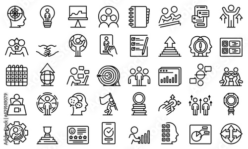 Human resources icons set. Outline set of human resources vector icons for web design isolated on white background