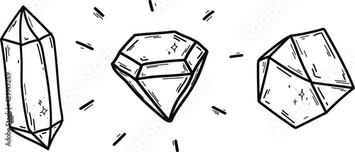 Doodles crystals isolated line. Hand drawn vector illustrations. Sketch for a tattoo.