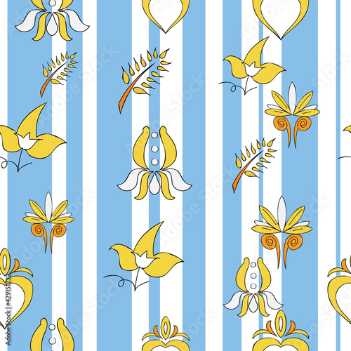 Vector bright blue breton stripes background Brittany celtic, Breton trational folklore symbols seamless pattern. Seamless pattern background