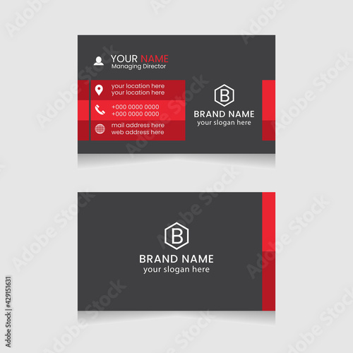 Creative and modern business card design. Flat black and red business card template. Vector modern abstract clean and simple business card template, Stylish stationery design, and visiting card.