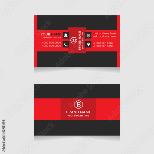 Creative and modern business card design. Flat black and red business card template. Vector modern abstract clean and simple business card template, Stylish stationery design, and visiting card.