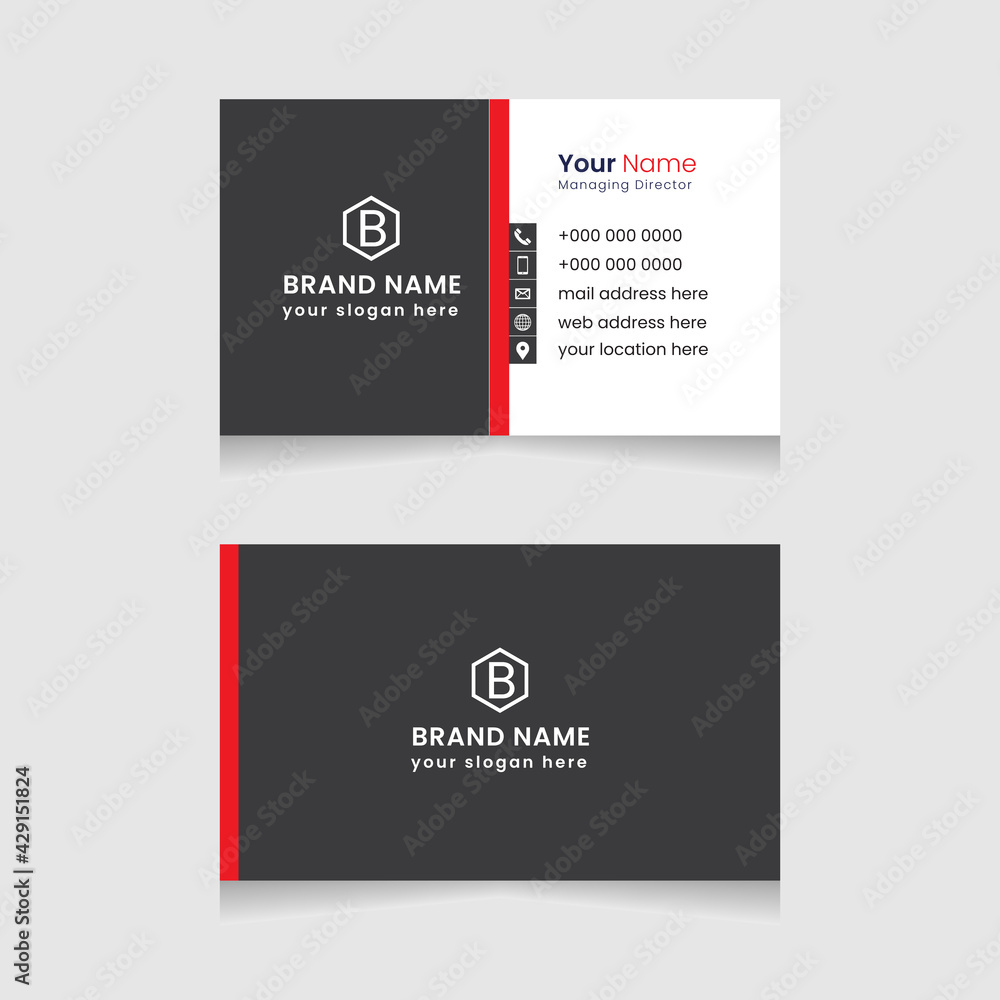 Creative and modern business card design. Flat black and red business card template. Vector modern abstract clean and simple business card template, Stylish stationery design, and visiting card. Creative and modern business card design. Flat black and red business card template. Vector modern abstract clean and simple business card template, Stylish stationery design, and visiting card.