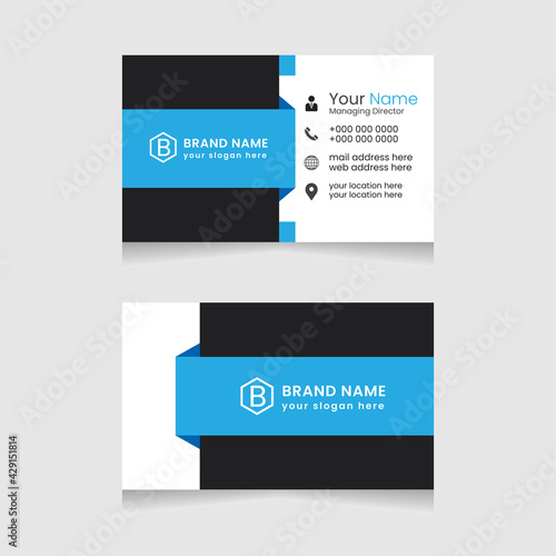 Creative and modern business card design. Flat black and blue business card template. Vector modern abstract clean and simple business card template, Stylish stationery design, and visiting card.