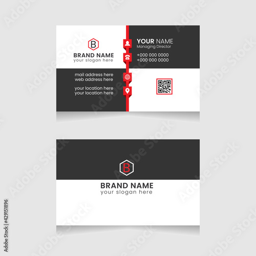 Creative and modern business card design. Flat black and red business card template. Vector modern abstract clean and simple business card template, Stylish stationery design, and visiting card.