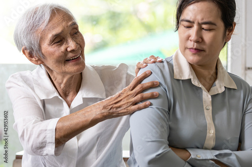 Принти на полотні Asian senior grandmother reconcile touchy her granddaughter,angry upset woman wi