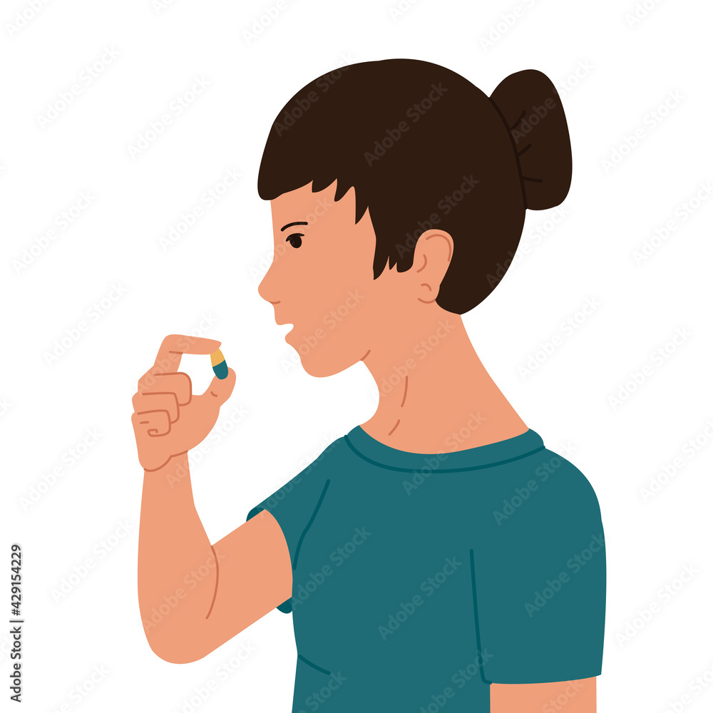 The girl takes a pill. Medical vector illustration. The girl takes a pill. Medical vector illustration.
