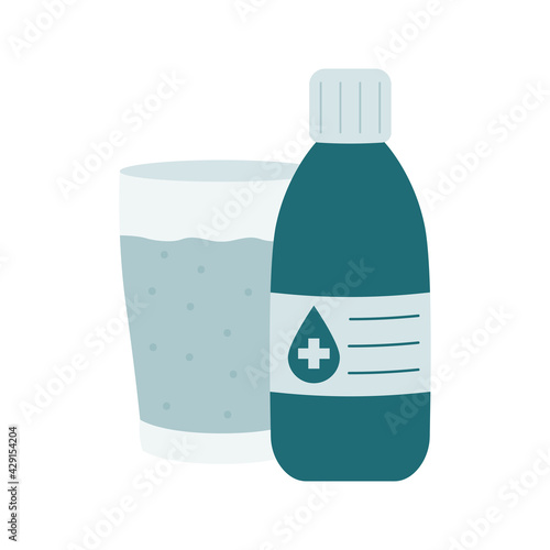 Antiseptic or Antibacterial mouthwash. Vector illustration of a medical remedy.