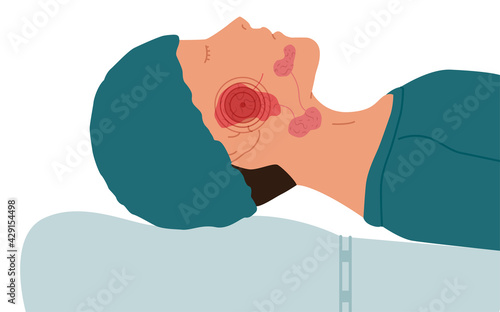A patient with a diseased parotid salivary gland. Vector illustration of sialolithiasis. photo