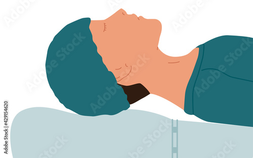 The patient is lying on the operating table. Medical vector illustration.