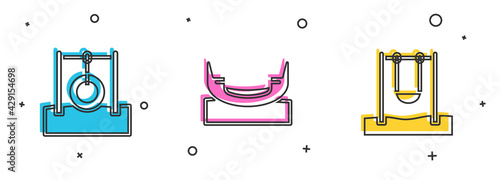 Set Car tire hanging on rope, Boat swing and Swing icon. Vector