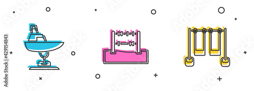 Set Swing boat, Abacus and Double swing icon. Vector