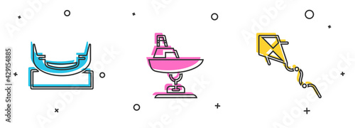 Set Boat swing, Swing boat and Kite icon. Vector