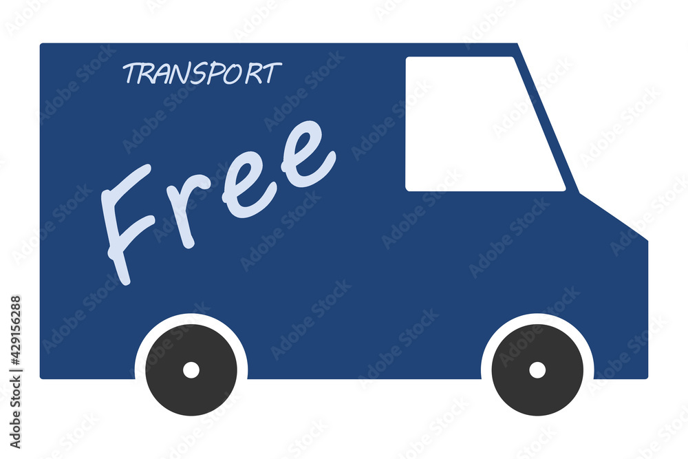 The simple symbol of a blue van with free shipping The simple symbol of a blue van with free shipping