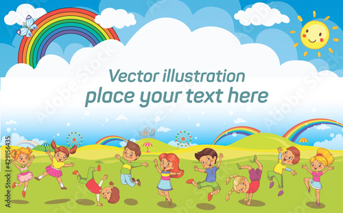 Vector set with little children. Preschool education. Sport jumping kids.