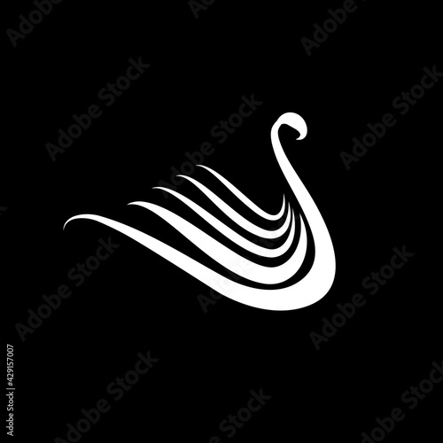 Vector sign abstract swan, white on black