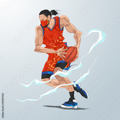 basketball player dribbling distortion caricature style