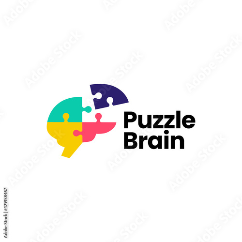 puzzle brain logo vector icon illustration